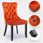 Velvet Upholstered Dining Chairs Set of 2, Modern Style Kitchen Side Chairs with Nailhead Trim and Wood Legs,Metal Pulling Ring for Dining Room Living Room(Orange,Set of 2)