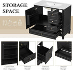 36 Inch Bathroom Vanity with Sink Set, Undermount Vanity Sink Cabinet with 3 Drawers and Door Storage, Soft Closing Door, Wood Frame, Black