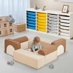 Asweets Kids Play Couch with Tunnel and Balls, Play Couch for Toddlers, Kids Foam Convertible Play Building Fort for Christmas and New Year, Brown