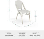 Martha Stewart Lily Pond Indoor-Outdoor Stackable Aluminum Bistro Chair with Gray Woodgrain Frame Finish and White/Gray Woven Rattan Backrest and Seat