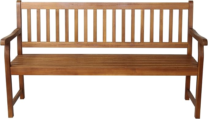 JONATHAN Y BNH101A Laurel 59.1" 3-Seat Slat-Back 600-Lbs Support Acacia Wood Outdoor Garden Patio Bench for Garden, Lawn, Backyard, Pool, Deck, Beach, Firepit, Teak