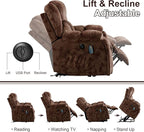 Bonzy Home Power Lift Recliner Chair with Massage and Heating, Lift Chairs Recliner for Elderly, Upholstered Comfy Power Lift Chair with 2 Hidden Cup Holders, Side Pockets, USB Port, Brown
