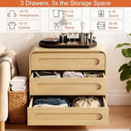 3 Drawer Dressers for Bedroom, 32" Wide Wood Storage Dresser & Chest of Drawers Organizer, Large Modern Dressers with 3 Drawer Storage Organizer for Bedroom Living Room Hallway Closet, Oak