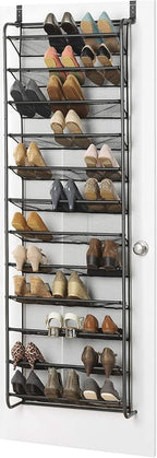 Whitmor 36 Pair Over The Door Shoe Rack, 12 Tier Hanging Shoe Organizer, Heavy Duty Metal & Mesh Shoe Holder, Hanging Shoe Rack for Closet Organizer & Storage, 69" L x 21.7" W x 7.5" H, Gunmetal Gray