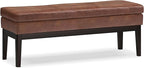 SIMPLIHOME Carlson 45-inch Wide Vegan Faux Leather Ottoman Bench in Distressed Black with Solid Wood Frame for Living Room, Entryway, or Bedroom