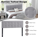 Giantex Linen Upholstered Headboard, Adjustable Width Button Tufted Headboard Only with Solid Wood Legs, Attach Frame, Rectangular Headboard for Queen Full Size Bed, Gray