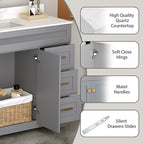 60 Inch Bathroom Vanity with Sink in Grey Painted Surface,Quartz Top with Undermount Ceramic Sink, Solid Wood Storage Cabinet,2 Soft Closing Doors, 6 Full Extension Drawers