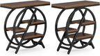Tribesigns End Table Set of 2, 3-Tier Narrow Sofa Side Table with Storage for Living Room, Wood End Table with Geometric Metal Frame, Industrial Nightstand and Bedside Table for Bedroom, Rustic Brown