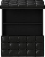 SIMPLIHOME Mariah 36 inch Wide Contemporary Rectangle Lift Top Table Storage Ottoman in Midnight Black PU Black faux leather, Assembled, For the Living Room, Entryway and Family Room