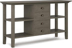 SIMPLIHOME Redmond SOLID WOOD 54 inch Wide Transitional Console Sofa Table in Farmhouse Grey for the Living room Entryway and Bedroom