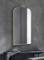 Kate and Laurel Arendahl Glam Arched Tall Panel Mirror; 24 x 42; Silver; Traditional Baroque Large Body Wall Mirror with Ornate Garland Inspired Crown