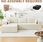 109" Cloud Sectional Couch, Boneless Couches for Living Room, Modular Sectional Sofa with Deep Seat, L-Shape Couch with Chaise, Comfy Corduroy Fluffy Modern Modular Sofa, No Assembly Required, Beige
