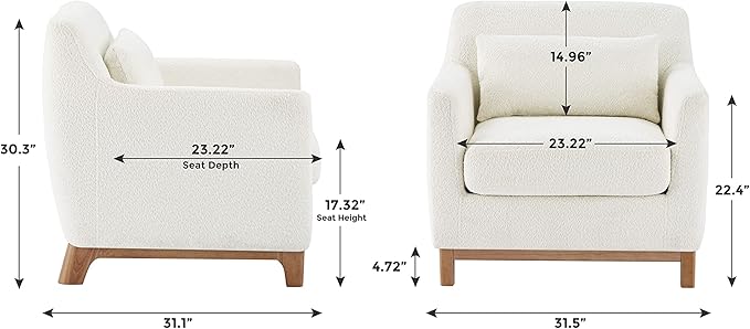 VANOMi 31" Living Room Chairs, Sherpa Comfy Arm Chair with Wood Frame, Modern Accent Chairs for Bedroom, Reading, Light Orange