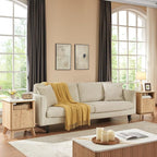 QUW Fluted Nightstands with Charging Station, 18" Modern Side Table, Wooden Bedside Table with Faux Marble Top, Open Storage, Cabinet, End Table for Bedroom, Living Room, Natural Oak