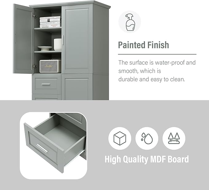 P PURLOVE Bathroom Storage Cabinet with 3 Drawers,Tall and Wide Bathroom Cabinet Standing,Wood Freestanding Tall Bathroom Cabinet for Kitchen,Living Room