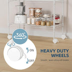 Whitmor 3 Tier Rolling Kitchen Cart,27.6"x10"x21.7”Heavy Duty Metal Storage Cart with Wheels, Adjustable Shelves, Lockable Utility Cart with Wood Top & Portable Handle for Indoor & Outdoor Use, White