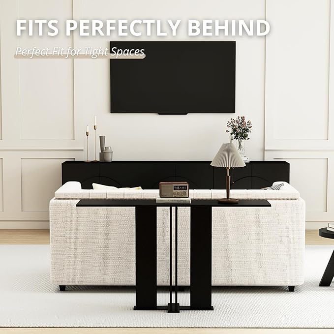 HEAH-YO 51" Console Table, Rustic Wood Entryway Table, T-Shape Narrow Sofa Tables Behind Couch for Hallway, Entrance, Foyer, Living Room, Black