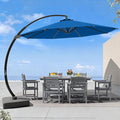 7 Piece Patio Dining Set with 11ft Patio Umbrella (Royal Blue), 7 Gray Outdoor HDPE Dining Set with 6 Chairs + 1 Large Table, for Market, Pool, Garden, Backyard, Deck