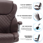 Leather Executive Office Chair, High Back Ergonomic Office Desk Chairs with Wheels, 90-120° Rocking Managerial Chair Home Computer Chairs with Flip-up Armr and Lumbar Support(Dark Brown)