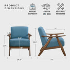 Lexicon Mid Century Modern Accent Chair with Solid Wood Frame in Walnut Finish, Upholstered Living Room Lounge Arm Chair, Thick and Comfy Innerspring Seat Cushion, Linen-Look Fabric, Blue