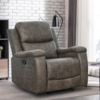 EBELLO Grey Recliner Chair, Single Overstuffed Sofa Recliners, Breathable Faux Leather Manual Reclining Chairs with Hidden Cup Holder, Arm and Back for Adults, Living Room, Bedroom, Grey