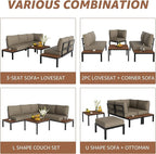 NATURAL EXPRESSIONS Patio Furniture Sets, Metal Outdoor Sectional L Shape Corner Sofa Outdoor Couch with Detachable Backrest,3 Fauxwood Tables,Black Frame,Shale Olefin Cushions for Yard,Garden