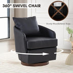 CIMOTA PU Leather Swivel Accent Chair, Modern Barrel Armchair with 360° Swivel Base and Pillow, Upholstered Club Chair for Living Room/Reading/Office, Black