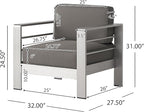 Christopher Knight Home Cape Coral Outdoor Aluminum Chat Set with Fire Table, Khaki / Light Grey