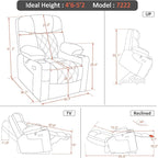 MCombo Small Size Triple Motor Power Lift Recliner Chair Sofa with Massage and Dual Heating, Adjustable Headrest for Elderly People Petite, USB Ports, Extended Footrest, Fabric 7222 (Dark Grey)