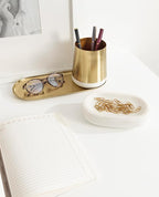 Kate and Laurel Koni Modern Glam Three-Piece Tabletop Organization Set, 12 x 6 x 5, White Marble and Gold, Marble and Metal Organizational Set for Office or Entryway Decor
