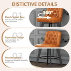 MINCETA Bar Stools Set of 4, PU Leather Barstools, 26 Inch Upholstered Counter Stools with Low Tufted Back and Footrest, Swivel Counter Height Barstools for Kitchen Island Home Bar Brown