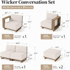 Sectional Outdoor Patio Furniture,U Shaped Rattan Wicker Sectional Sofa with 10''Ultra-Thick Cushions,All Weather Patio Conversation Set for Lawn Garden Backyard,Beige