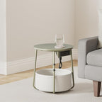 VASAGLE LILEA Collection - Side Table with Charging Station, Round End Table with Fabric Basket, Nightstand with USB Ports, for Living Room, Bedroom, Modern, Forest Green and Cream White ULET228C04