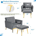 Velvet Accent Chair with Adjustable Armrests and Backrest, Button Tufted Lounge Chair, Single Recliner Armchair with Ottoman and Pillow for Living Room, Bedroom, Grey