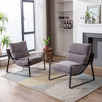 HEAH-YO Modern Accent Chairs Set of 2, Linen Fabric Living Room Chairs with Removable Cushion and Solid Metal Frame, Comfy Reading Chairs for Bedroom, Grey