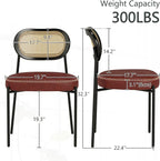Rattan Dining Chairs Set of 2, Wine Leather Upholstered Dining Chairs with Rattan Cane Back, Mid Century Modern Dining Room Chairs with Black Metal Legs & D-Shaped Thicken Cushion, Wine
