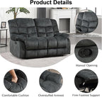 CANMOV Manual Loveseat Recliner, 2 Seat Recliner Sofa Chair with Armrest and Overstuffed Backrest, Couch Set for Living Room, Bedroom, Office, Grey