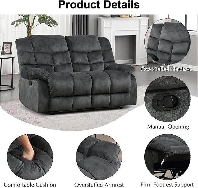 CANMOV Manual Recliner Sofa Set,2 Pieces Sofa Furniture Set for Living Room, Manual Reclining Loveseat and Recliner Sofa with Overstuffed Arms for Living Room, Bedroom, Grey(2+3)