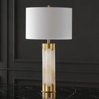 SAFAVIEH Couture Lighting Collection Chavez Alabaster/Gold 28-inch Bedroom Living Room Home Office Desk Nightstand Table Lamp (LED Bulb Included)