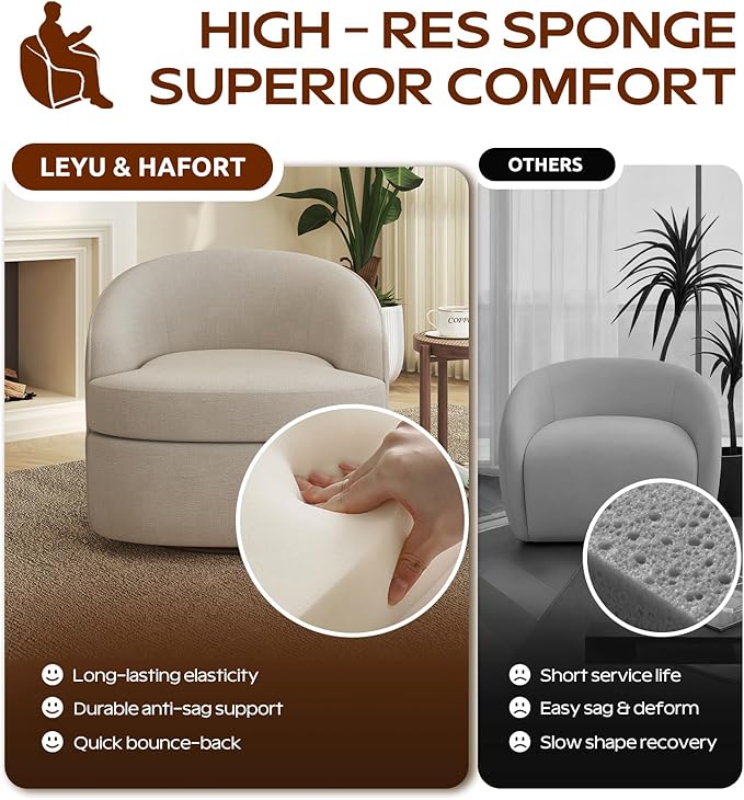 Leyu&Hafort Modern Beige Swivel Accent Chair with Removable Foam Seat Cushion, Linen Upholstered Comfty Sofa for Living Room and Bedroom Reading, FSC Certified Solid Wood Base. (Oatmeal)