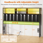 Aheaplus Headboard for Queen Size Bed with Storage, Upholstered Headboards with Outlets, USB Ports and LED Light, Reversible Queen Size Head Board, Height Adjustable, Comfortable Headboard, Black