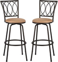 VECELO Adjustable Height Barstools 360 Degree Swivel Sturdy Steel Bistro Pub Chair/Comfortable Round Seat Cushions-Set of 2, Style B, Retro Brown