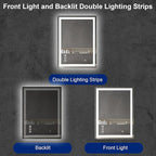 Awoco 24''x32'' LED Bathroom Mirror with Light, Lighted Vanity Mirror with Backlit and Front Light, Dimmable Anti-Fog Memory Function Lighted Mirror with 3 Colors for Bathroom Wall