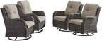 HUMMUH Outdoor Swivel Rocker Wicker Patio Chairs High Back PE Rattan Glider Chairs 4PCS Patio Furniture Set(Brown,Grey)