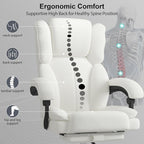Big and Tall Office Chair, Executive Home Office Desk Chair, Leather Computer Chair with Retractable Footrest, Adjustable Headrest and Reclining Height, Padded Arms, 360°Swivel Free, Wide Seat, White