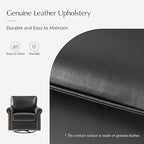 HULALA HOME Swivel Accent Chair Genuine Leather Barrel Rocker Chair with Metal Base Transitional Armchair Padded Round Armrest, Black