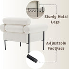 Modern Accent Chair, Boucle Sofa Accent Chair for Living Room, Upholstered Sherpa Mid-Century Modern Armchair, Oversized Reading Chair with Channel Tufted for Bedroom, Office, White