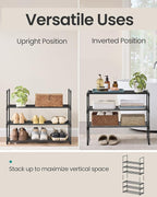 SONGMICS Shoe Rack, 3-Tier Shoe Organizer, Metal Storage Shelf, Upright or Upside Down, for 8-12 Pairs, Stackable, for Entryway, 11.8 x 26.8 x 21.7 Inches, Black ULSA203B01