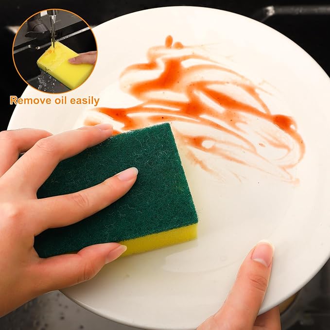 100 Pcs Individually Wrapped Sponges, Uncompressed Non Scratch Scrouing Sponges for Household Cleaning Dishes Kitchen Airbnb Apartment Car Bike Green