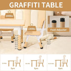 Toddler Table and 2 Chairs, Height-Adjustable Kids Table and Chairs Set, 31.5''L x 23.6''W Children Activity Table for Boys and Girls Aged 3-8